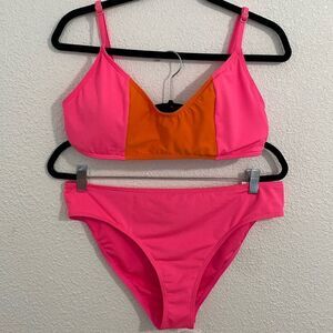 NWT- Kate Spade- Orange and Pink- Neon color blocked bikini- Size XL